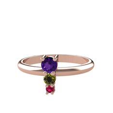 Madga Yüzük - Ametist, peridot ve rodolit garnet 14 ayar rose altın yüzük #11stuc9