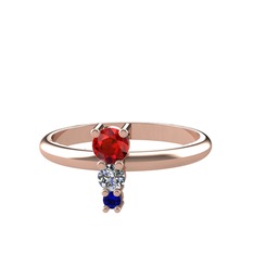 Garnet, pırlanta ve lab safir 8 ayar rose altın yüzük (0.11 karat)