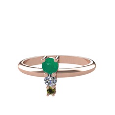 Kök zümrüt, pırlanta ve peridot 8 ayar rose altın yüzük (0.11 karat)