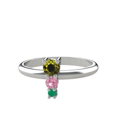 Peridot, pembe kuvars ve kök zümrüt 925 ayar gümüş yüzük