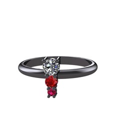 Madga Yüzük - Pırlanta, garnet ve rodolit garnet 925 ayar siyah rodyum kaplama gümüş yüzük (0.18 karat) #128deee