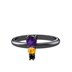 Madga Yüzük - Ametist, sitrin ve siyah zirkon 925 ayar siyah rodyum kaplama gümüş yüzük #129a9gf