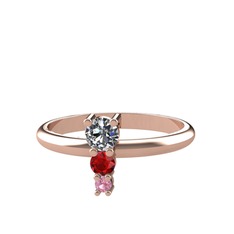 Pırlanta, garnet ve pembe kuvars 8 ayar rose altın yüzük (0.18 karat)