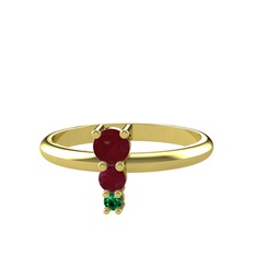 Kök yakut ve yeşil kuvars 14 ayar altın yüzük