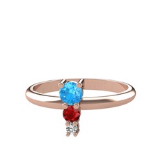 Akuamarin, garnet ve beyaz zirkon 8 ayar rose altın yüzük