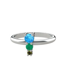 Madga Yüzük - Akuamarin, kök zümrüt ve peridot 8 ayar beyaz altın yüzük #12yfj42