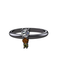 Madga Yüzük - Pırlanta, dumanlı kuvars ve peridot 925 ayar siyah rodyum kaplama gümüş yüzük (0.18 karat) #133pw4o