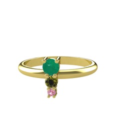Madga Yüzük - Kök zümrüt, peridot ve pembe kuvars 14 ayar altın yüzük #1368e2y