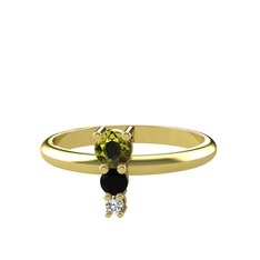 Peridot, siyah zirkon ve beyaz zirkon 14 ayar altın yüzük