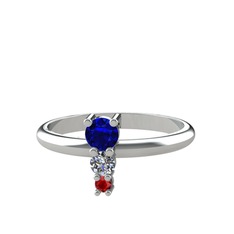 Lab safir, pırlanta ve garnet 925 ayar gümüş yüzük (0.11 karat)