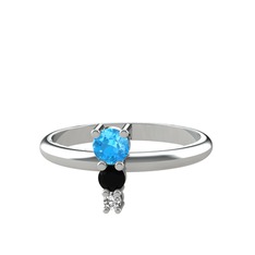Madga Yüzük - Akuamarin, siyah zirkon ve swarovski 14 ayar beyaz altın yüzük #13bd3o5
