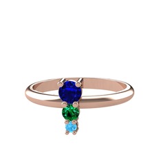 Madga Yüzük - Lab safir, yeşil kuvars ve akuamarin 925 ayar rose altın kaplama gümüş yüzük #13c32u8