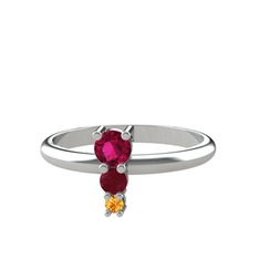 Rodolit garnet, kök yakut ve sitrin 18 ayar beyaz altın yüzük