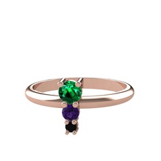 Madga Yüzük - Yeşil kuvars, ametist ve siyah zirkon 18 ayar rose altın yüzük #13dtng