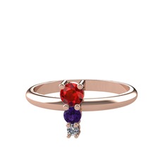 Madga Yüzük - Garnet, ametist ve pırlanta 8 ayar rose altın yüzük (0.036 karat) #13icc6i