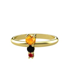 Madga Yüzük - Sitrin, siyah zirkon ve garnet 14 ayar altın yüzük #13t53f6