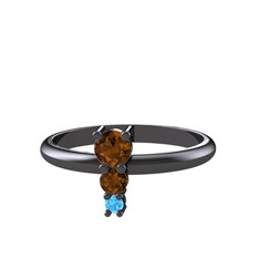 Madga Yüzük - Dumanlı kuvars ve akuamarin 925 ayar siyah rodyum kaplama gümüş yüzük #13w9k4f