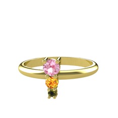 Madga Yüzük - Pembe kuvars, sitrin ve peridot 925 ayar altın kaplama gümüş yüzük #145563b