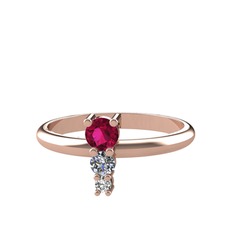 Madga Yüzük - Rodolit garnet, pırlanta ve swarovski 18 ayar rose altın yüzük (0.11 karat) #14726c8
