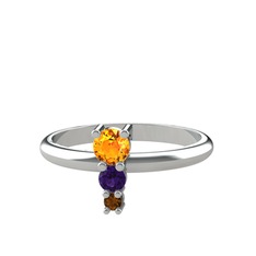 Madga Yüzük - Sitrin, ametist ve dumanlı kuvars 925 ayar gümüş yüzük #1482s00