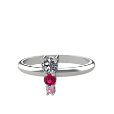 Madga Yüzük - Pırlanta, rodolit garnet ve pembe kuvars 18 ayar beyaz altın yüzük (0.18 karat) #1485qo0