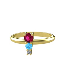 Madga Yüzük - Rodolit garnet, akuamarin ve pırlanta 14 ayar altın yüzük (0.036 karat) #149ah0t