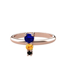 Madga Yüzük - Lab safir, sitrin ve siyah zirkon 18 ayar rose altın yüzük #149ggqn