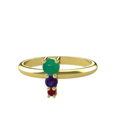 Madga Yüzük - Kök zümrüt, ametist ve kök yakut 8 ayar altın yüzük #14ga424