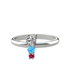 Beyaz zirkon, akuamarin ve rodolit garnet 8 ayar beyaz altın yüzük