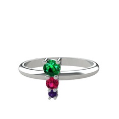 Yeşil kuvars, rodolit garnet ve ametist 8 ayar beyaz altın yüzük