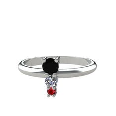 Siyah zirkon, pırlanta ve garnet 925 ayar gümüş yüzük (0.11 karat)
