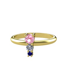 Madga Yüzük - Pembe kuvars, pırlanta ve lab safir 8 ayar altın yüzük (0.11 karat) #160g1n6