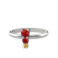 Garnet ve sitrin 18 ayar beyaz altın yüzük