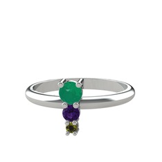 Madga Yüzük - Kök zümrüt, ametist ve peridot 925 ayar gümüş yüzük #16av34r