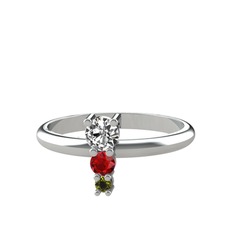 Beyaz zirkon, garnet ve peridot 14 ayar beyaz altın yüzük