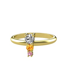 Swarovski, sitrin ve pembe kuvars 14 ayar altın yüzük
