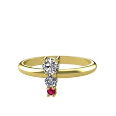 Beyaz zirkon, pırlanta ve rodolit garnet 18 ayar altın yüzük (0.11 karat)