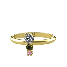 Madga Yüzük - Pırlanta, peridot ve pembe kuvars 14 ayar altın yüzük (0.18 karat) #175zhos