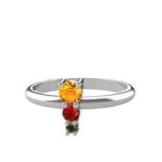 Madga Yüzük - Sitrin, garnet ve peridot 14 ayar beyaz altın yüzük #178vqk
