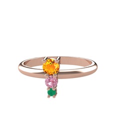 Madga Yüzük - Sitrin, pembe kuvars ve kök zümrüt 925 ayar rose altın kaplama gümüş yüzük #17exg2l