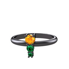 Madga Yüzük - Sitrin ve yeşil kuvars 925 ayar siyah rodyum kaplama gümüş yüzük #17hhf6g