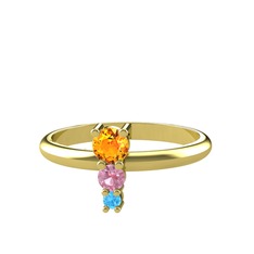 Sitrin, pembe kuvars ve akuamarin 18 ayar altın yüzük