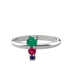 Madga Yüzük - Kök zümrüt, rodolit garnet ve ametist 14 ayar beyaz altın yüzük #17sy4f2