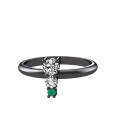 Madga Yüzük - Swarovski, beyaz zirkon ve kök zümrüt 925 ayar siyah rodyum kaplama gümüş yüzük #17ttjq