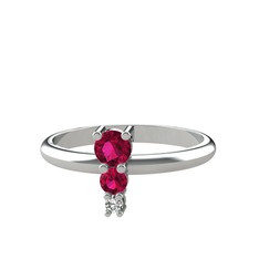 Rodolit garnet ve beyaz zirkon 8 ayar beyaz altın yüzük