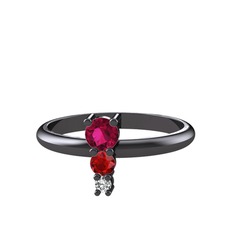 Madga Yüzük - Rodolit garnet, garnet ve swarovski 925 ayar siyah rodyum kaplama gümüş yüzük #17uvts7