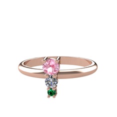 Madga Yüzük - Pembe kuvars, pırlanta ve yeşil kuvars 8 ayar rose altın yüzük (0.11 karat) #17vv2kc