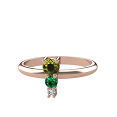 Peridot, yeşil kuvars ve beyaz zirkon 8 ayar rose altın yüzük
