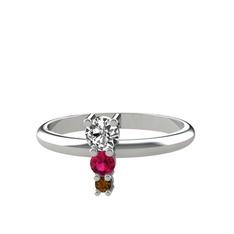 Madga Yüzük - Swarovski, rodolit garnet ve dumanlı kuvars 925 ayar gümüş yüzük #181xsr6