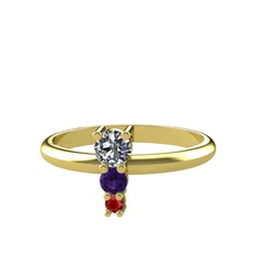 Madga Yüzük - Pırlanta, ametist ve garnet 14 ayar altın yüzük (0.18 karat) #1854jt6